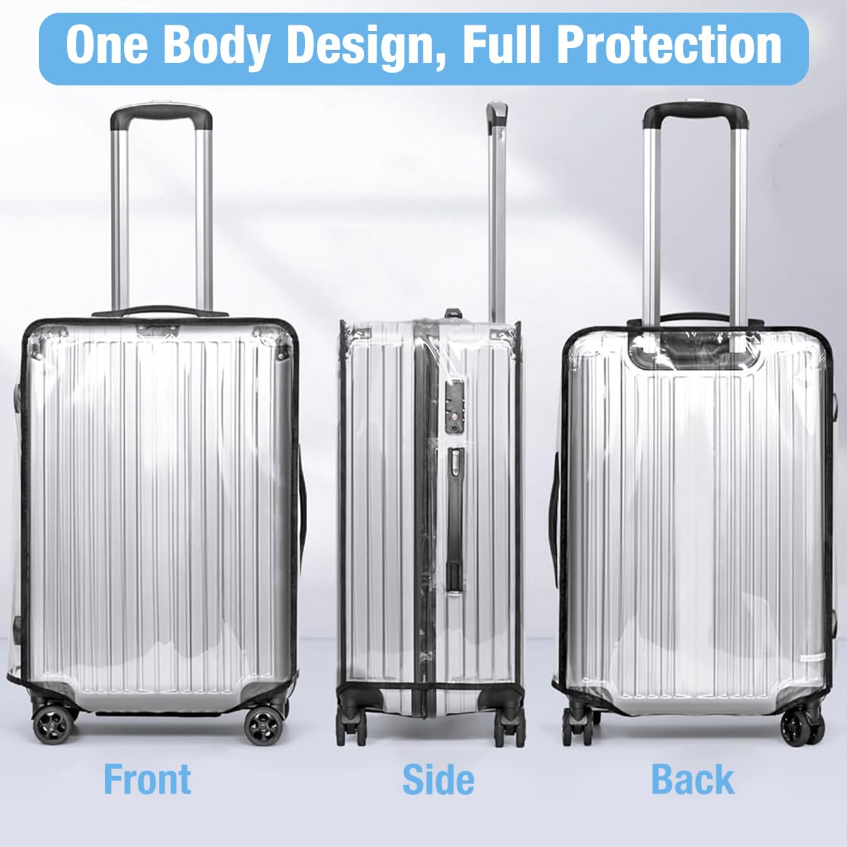 ZIBUYU Suitcase Cover for 24 Inch Luggage featuring Hook and Loop Closure in Transparent PVC