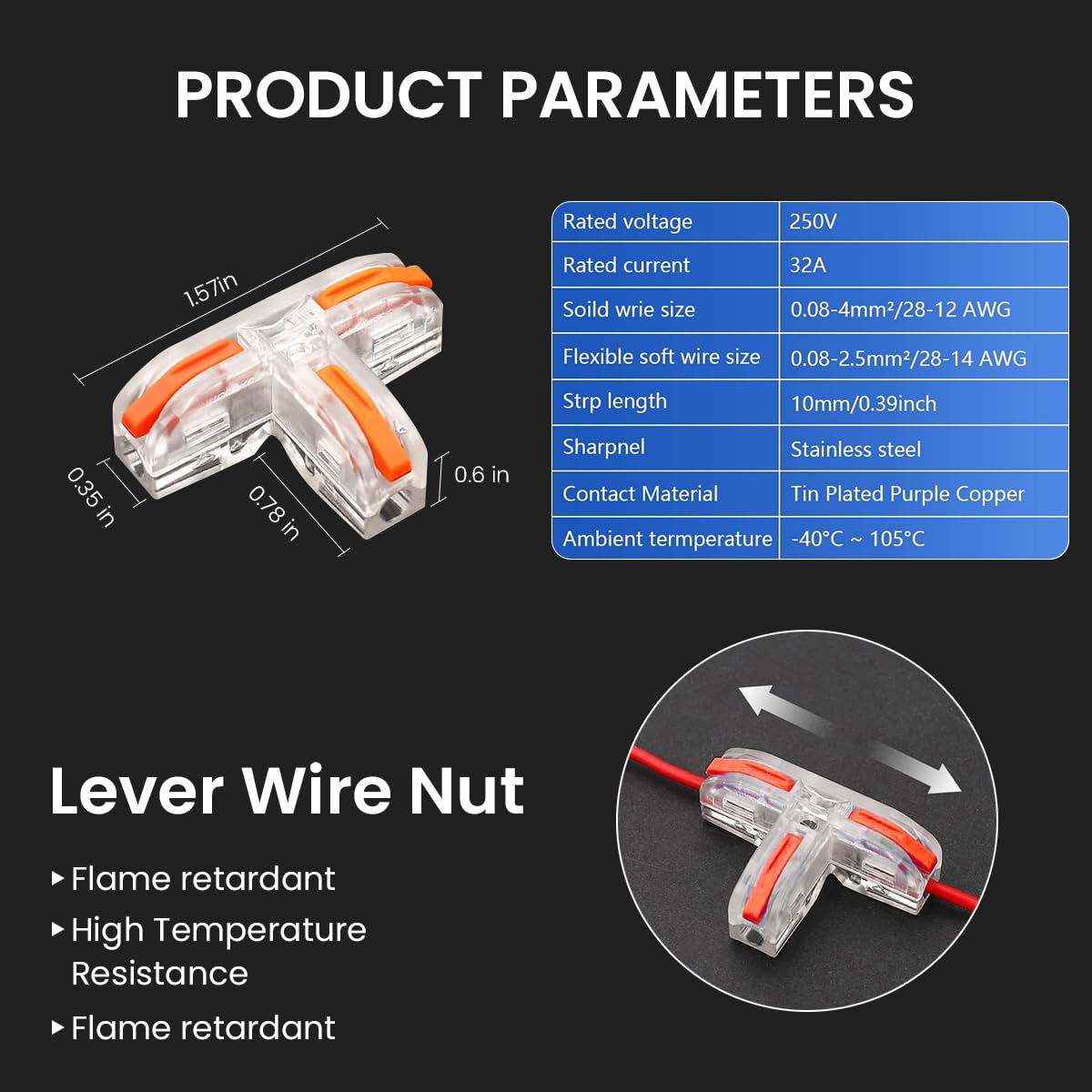 Serplex Wire Connectors for 28–12 AWG with T Shape Lever Design and 10Pcs Transparent Set