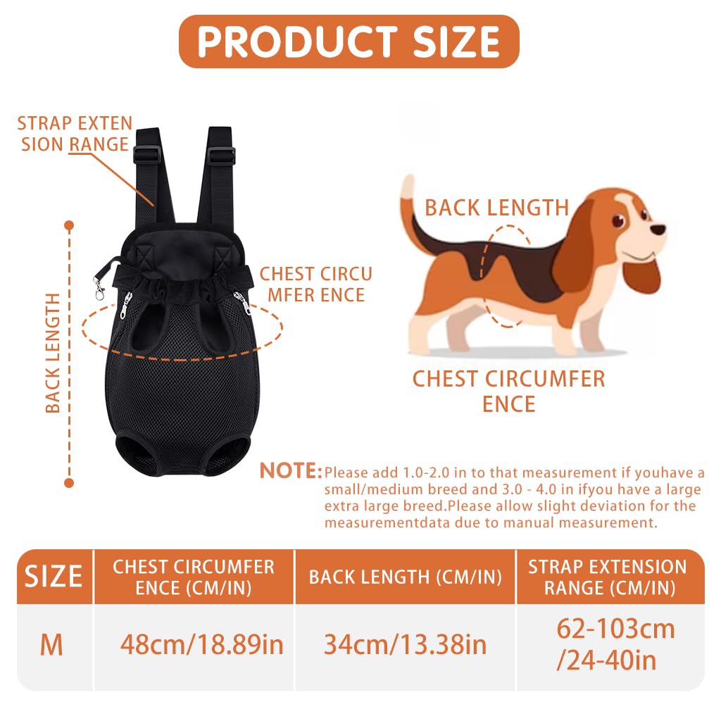 Qpets Pet Carrier Backpack for Small Dogs with Safety Collar Buckle and Breathable Mesh | Chest Carry Design 48cm Chest 34cm Back Length