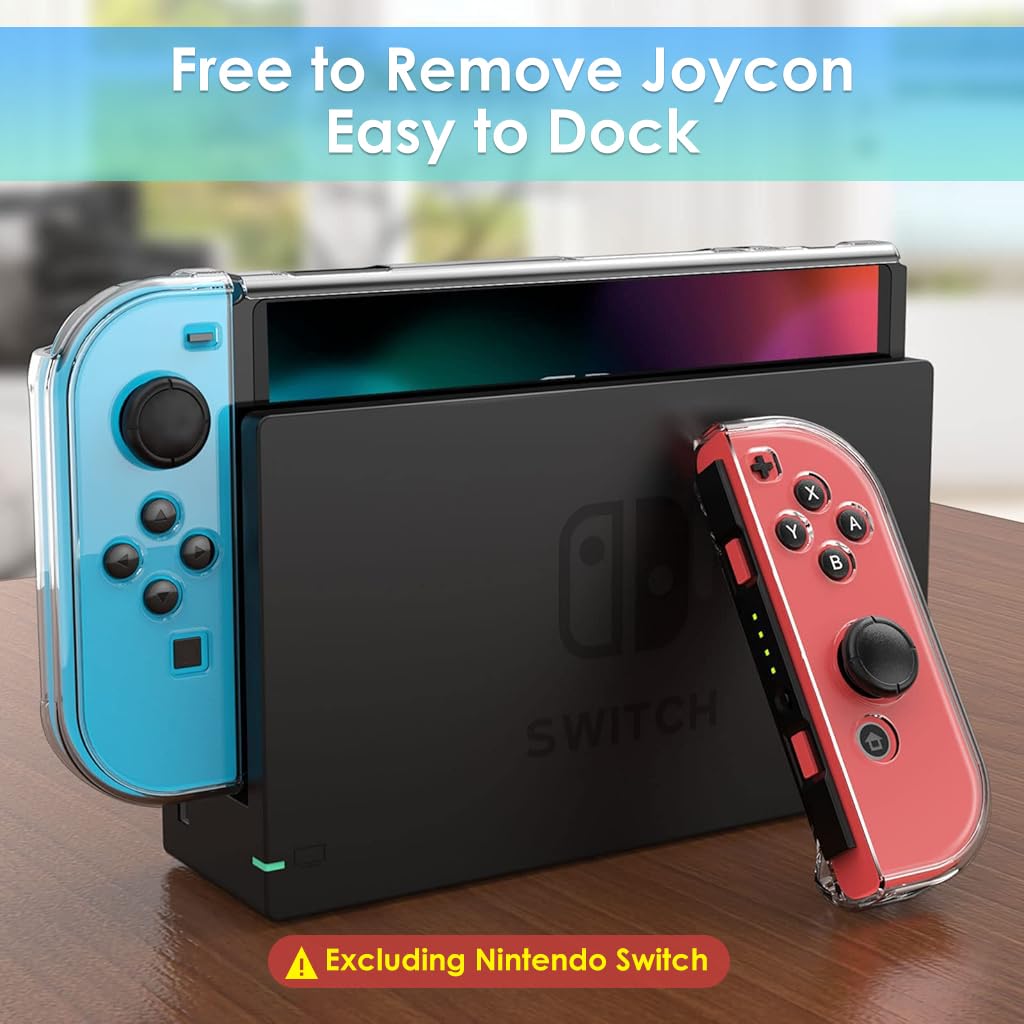 ZORBES Case Compatible with Nintendo Switch featuring 6 Thumb Stick Caps and Kickstand | Clear Protective Film Set for Smooth Gaming