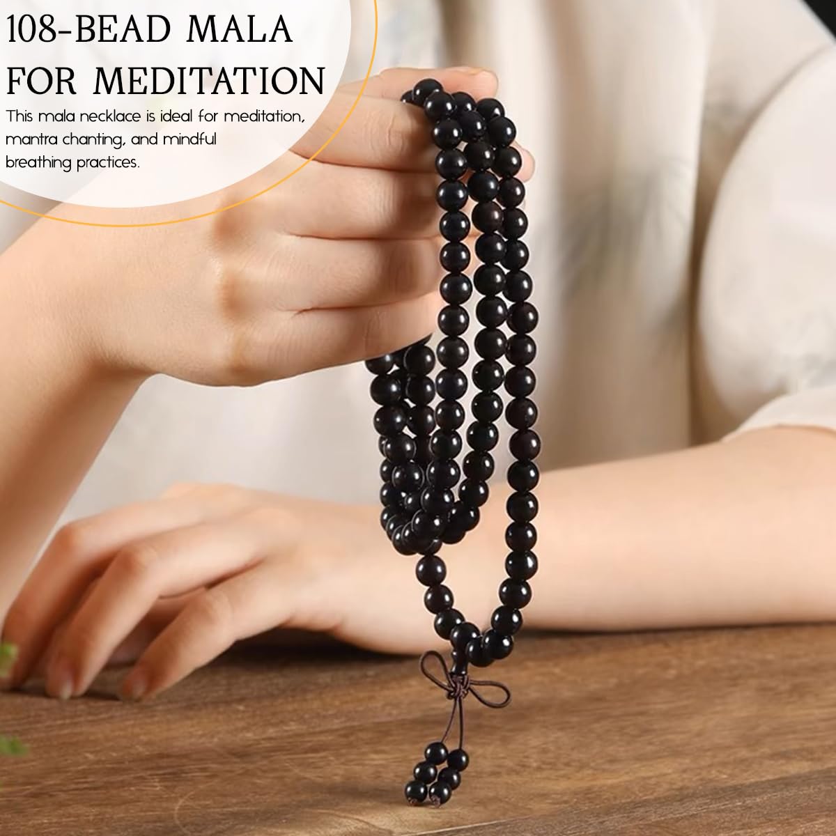 SANNIDHI Karungali Malai 108 Beads Necklace for Meditation with 8mm Ebony Wood | Layered Bracelet