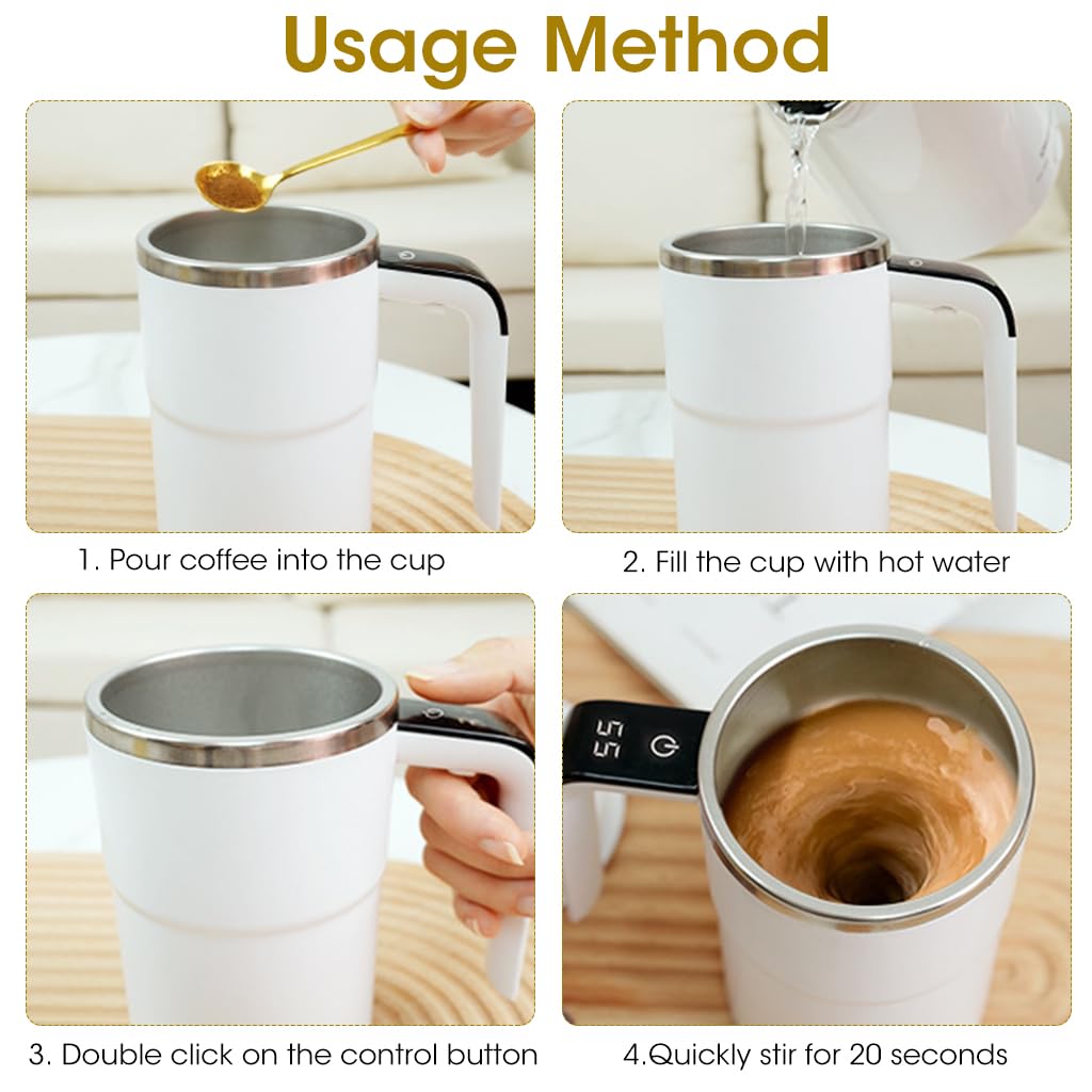 Zeitel Self Stirring Mug for Coffee and Tea with 380ml Capacity and Magnetic Mixer | 304 Stainless Steel Rechargeable Cup