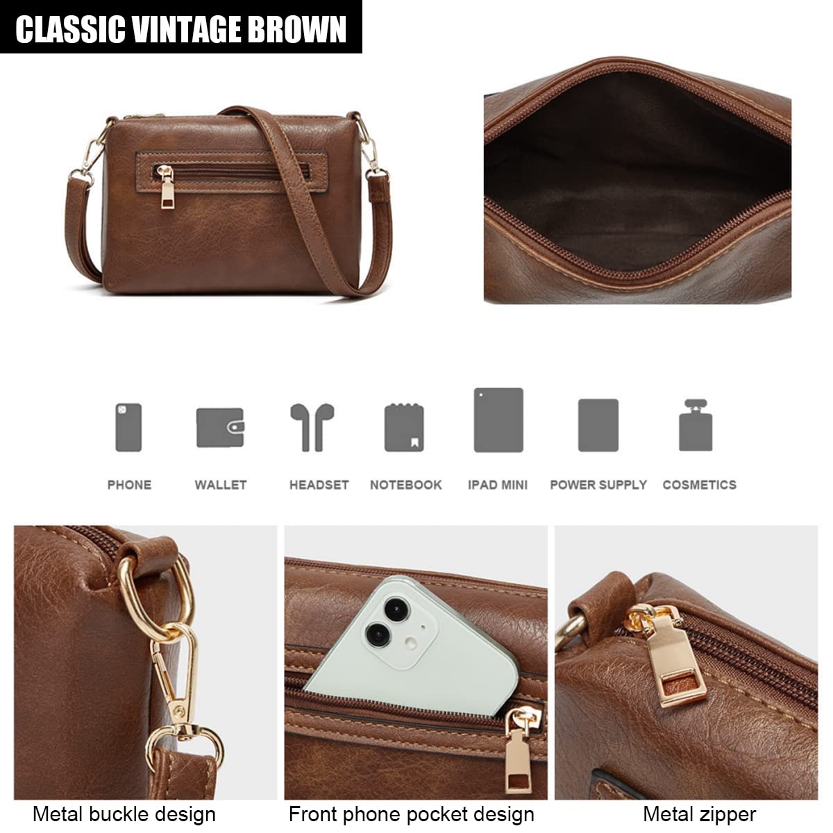 PALAY Tote Bags for Women 3 Piece Set with Multi Pocket Design in Vintage Brown PU | Commuter and Gift Use