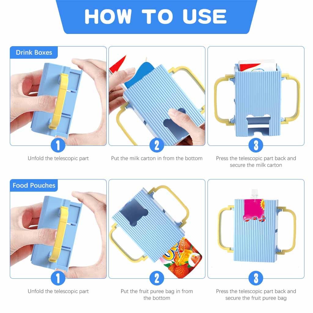 SNOWIE SOFT Retractable Baby Fruit Puree Pouch Holder for Home or Travel with 100–250ml Capacity and Folding Handles | PP Spill-Proof Design