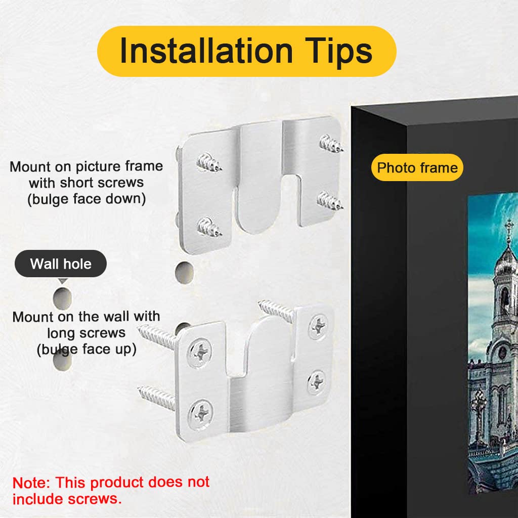 HASTHIP Flush Mount Bracket for Picture Frames featuring Interlocking Design and 2 in Stainless Steel | 4 Pairs Wall Mount Hardware