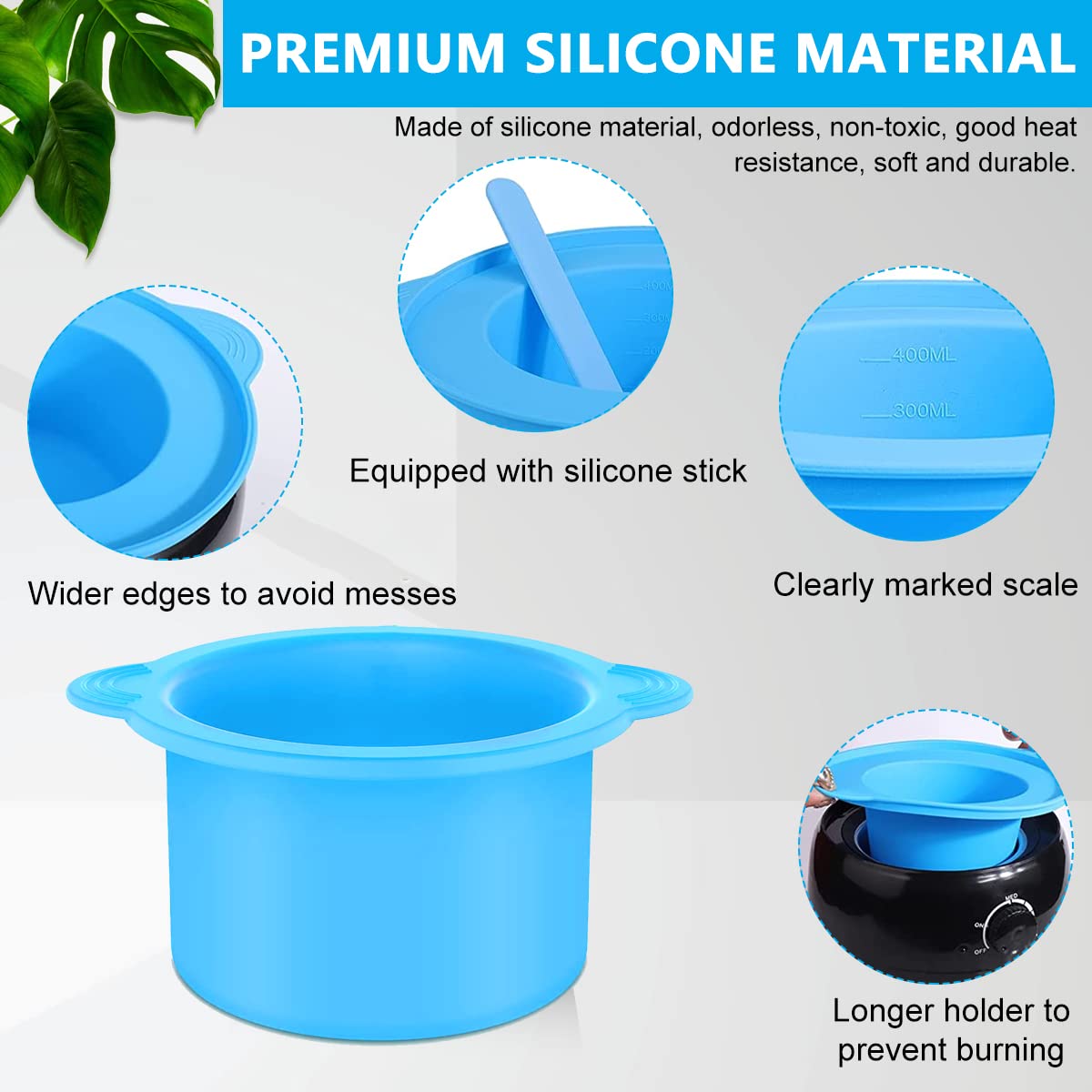 MAYCREATE Silicone Wax Bowl for Wax Warmer with 2 Stirring Sticks and Easy Lift Ears | Reusable 2pcs 3.94×2.56 in Liner