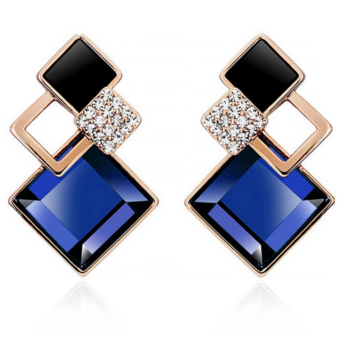 ZIBUYU Earrings for Women featuring Geometric Three Square Drop Design in Blue | Hypoallergenic Alloy