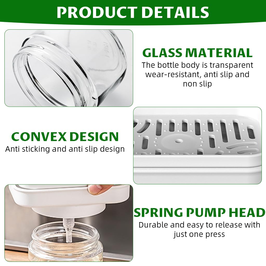 Supvox Glass Liquid Soap Dispenser 280ml for Kitchen with Integrated Sponge Drain Holder