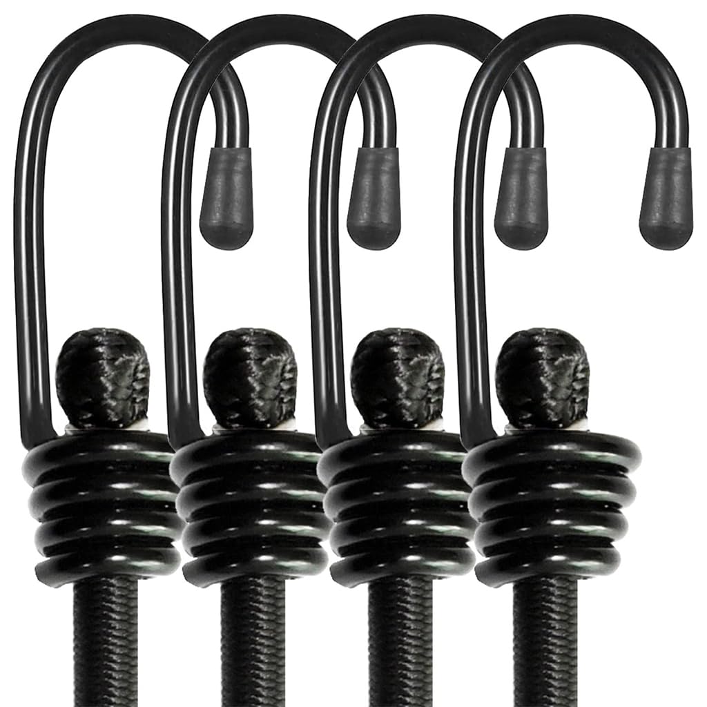 Serplex Bungee Cords for Outdoor Use with Dual End Hooks 24 in 4 Pack | Elastic Latex Core