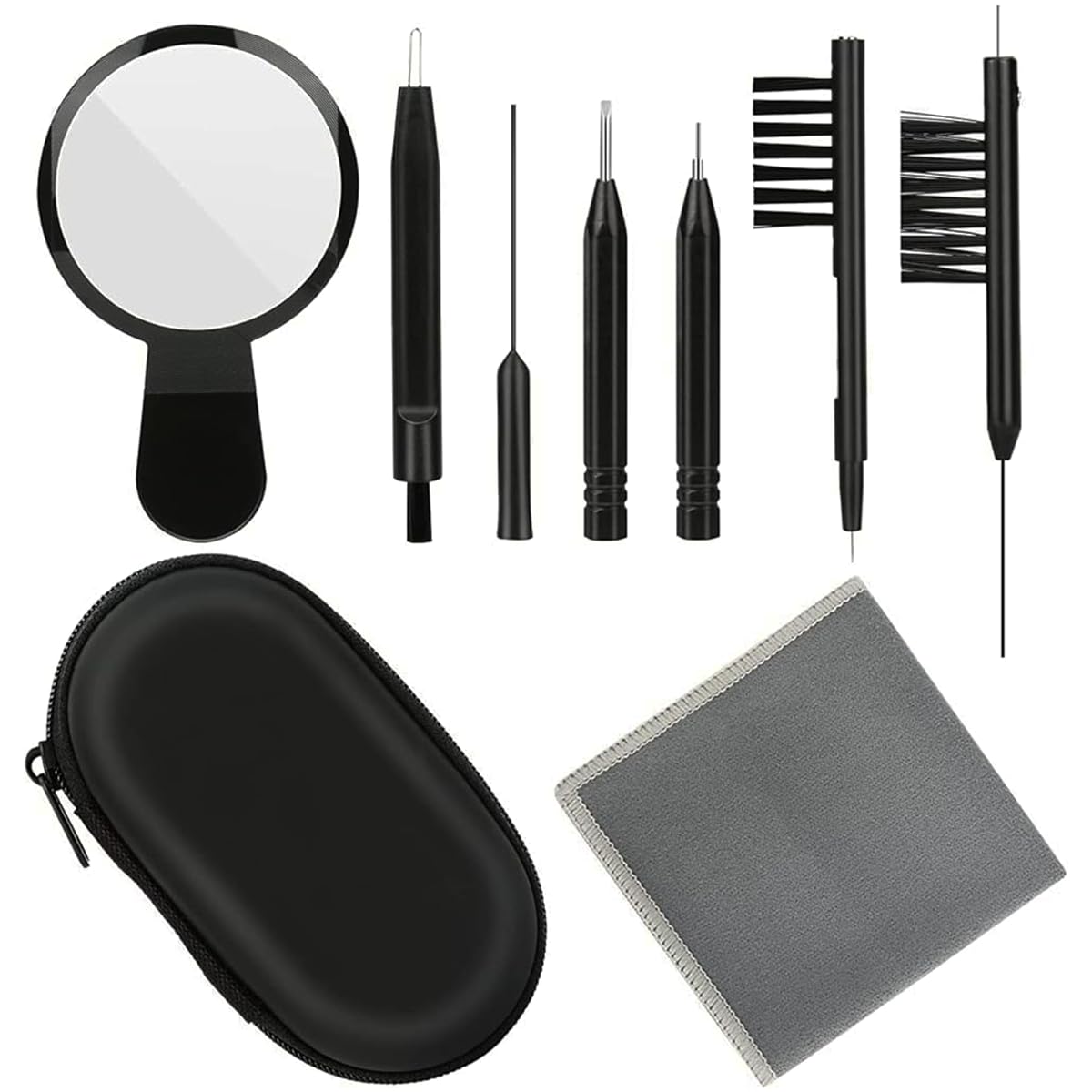 HANNEA Hearing Aid Cleaning Kit for Earphones and Airpods with 9 Pieces Tools & Magnifier