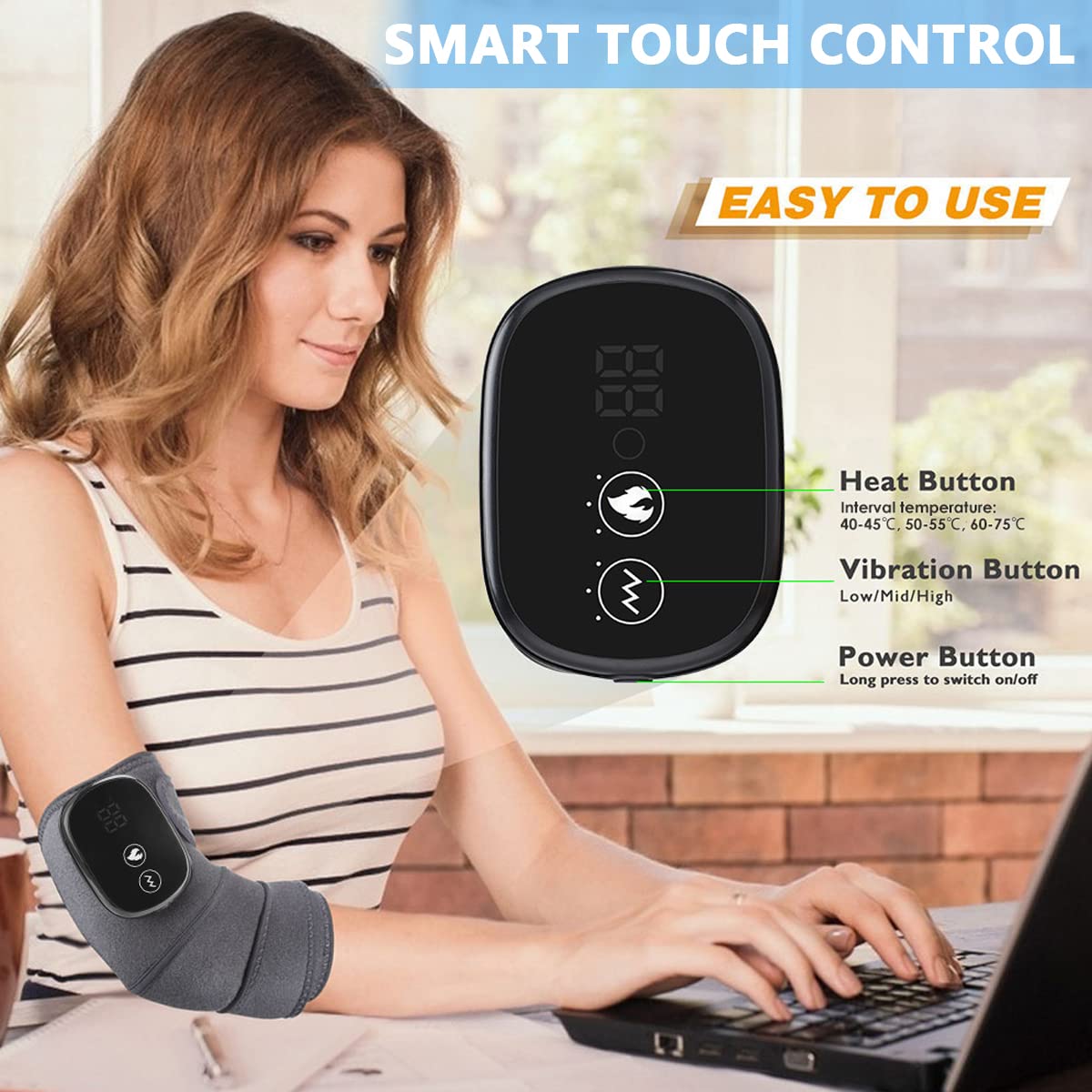 HANNEA Electric Knee Heating Pad for Pain Relief with 3 Heat Levels and Vibration Massage | Rechargeable 3 in 1 Wrap for Knee Shoulder Elbow