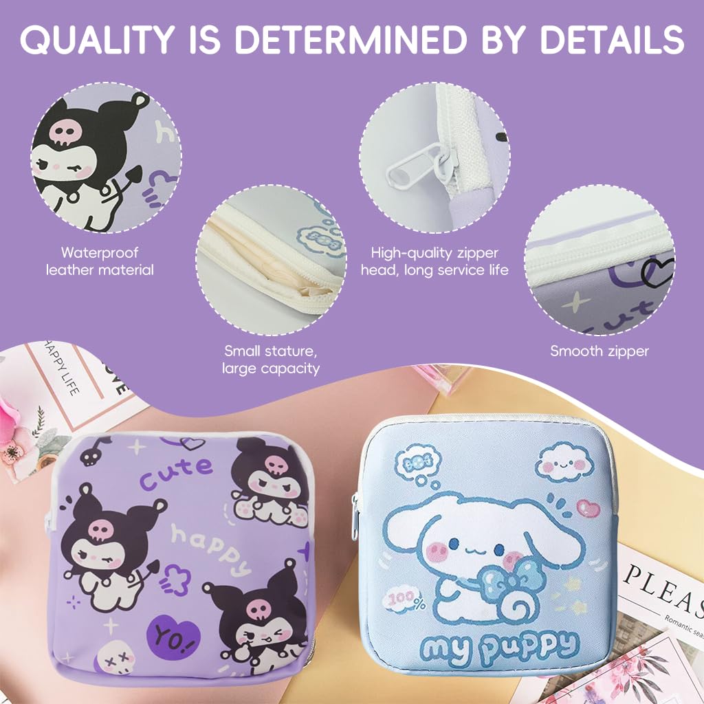 ZIBUYU Small Pouches for Sanitary Pads with Secure Zipper Closure and Cute Prints | 2Pcs Set