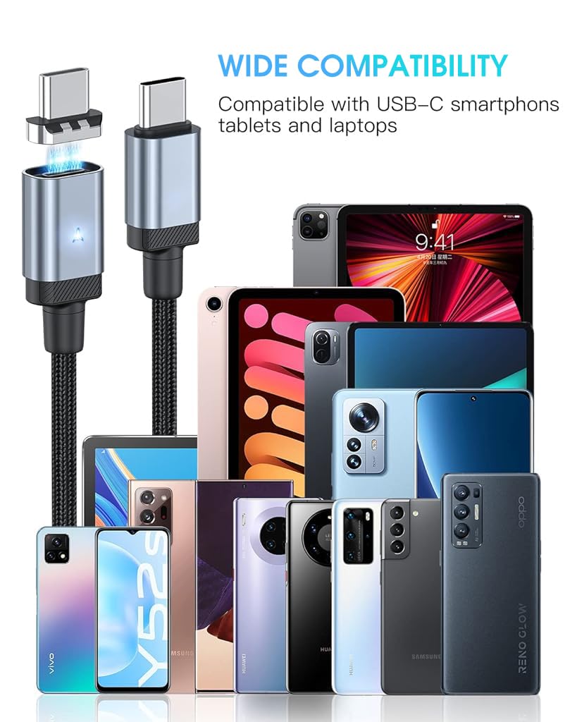 ZORBES USB C Cable for iPhone 3.3ft PD 60W Fast Charging with Magnetic Connectors | Nylon Braided Design