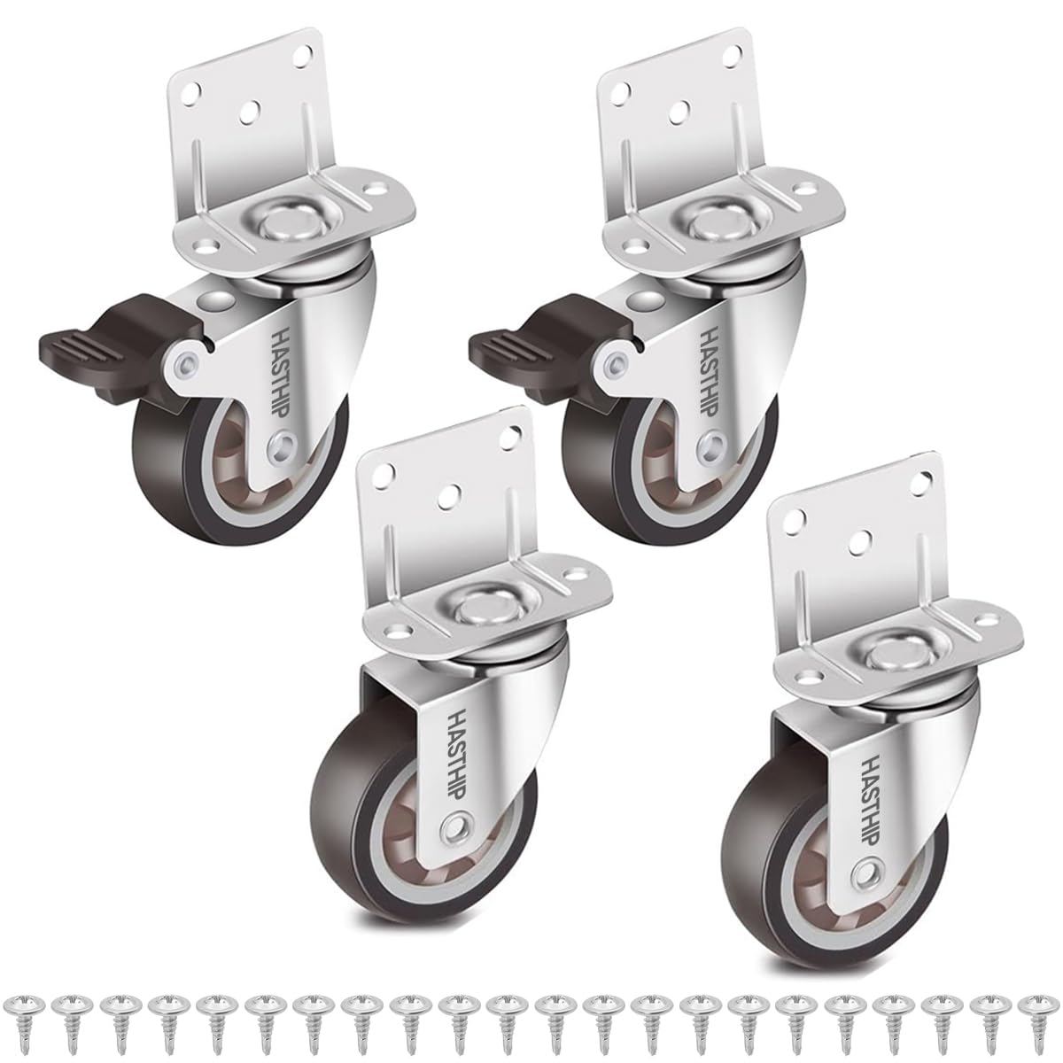[Second-hand]HASTHIP@ L-Shaped Caster Wheels, 1 Inch L-Shaped Small Rubber Casters Set of 4, 360 Degree Plate Swivel Castors Wheel, Casters Wheels for Furniture, Swivel Furniture Casters, Load 200lbs