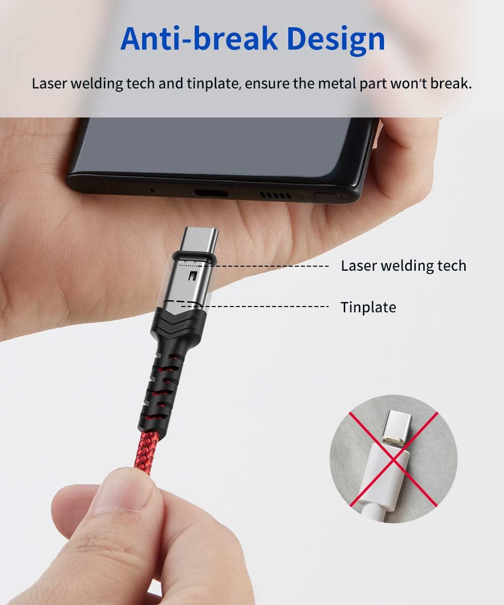 JSAUX Type C to Micro USB Cable for Charging and Data Sync 6.6 ft with Nylon Braided Design | Red