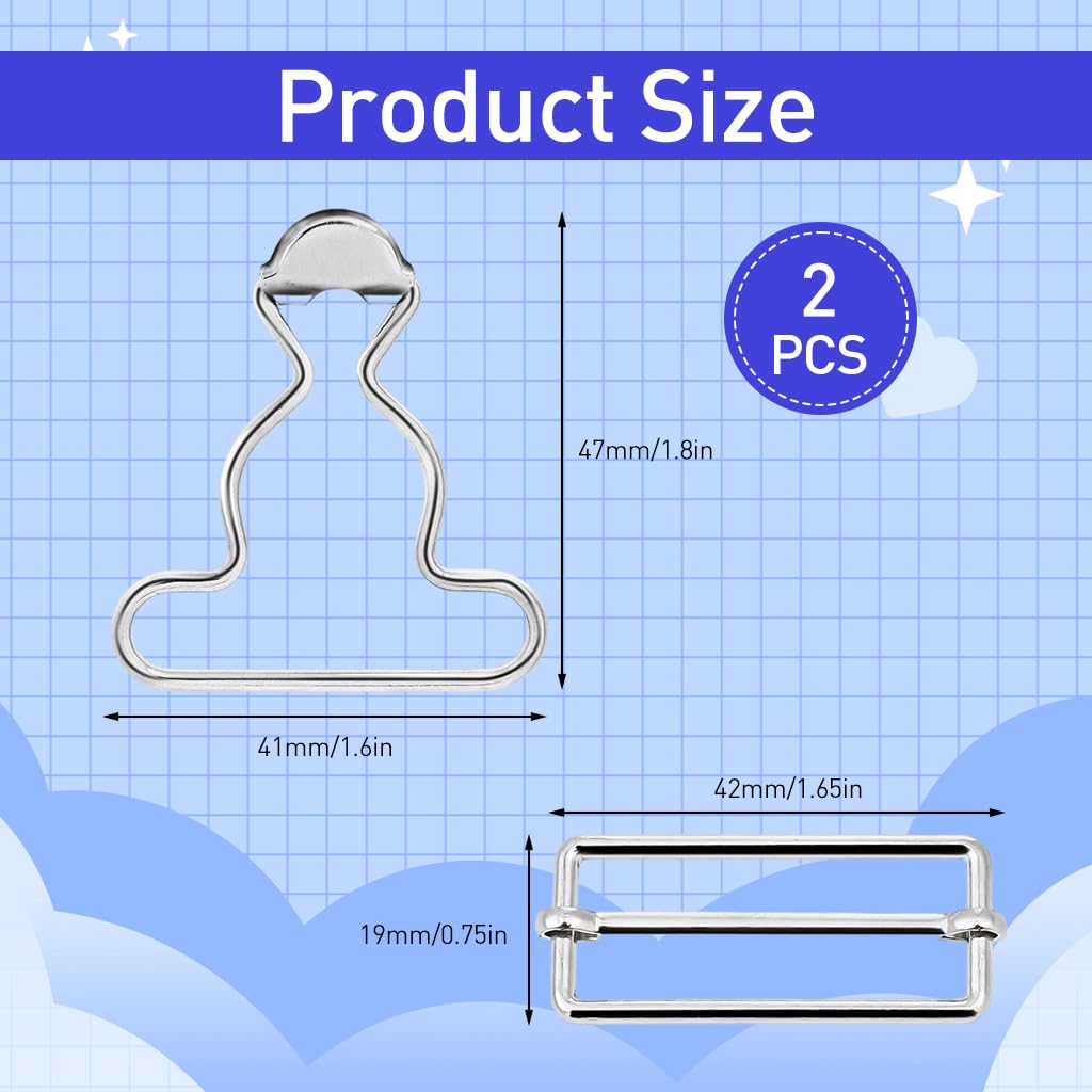 HASTHIP Metal Brace Buckles for DIY Suspenders and Leather Straps with Secure Grip Clips | Silver 2 Piece Set