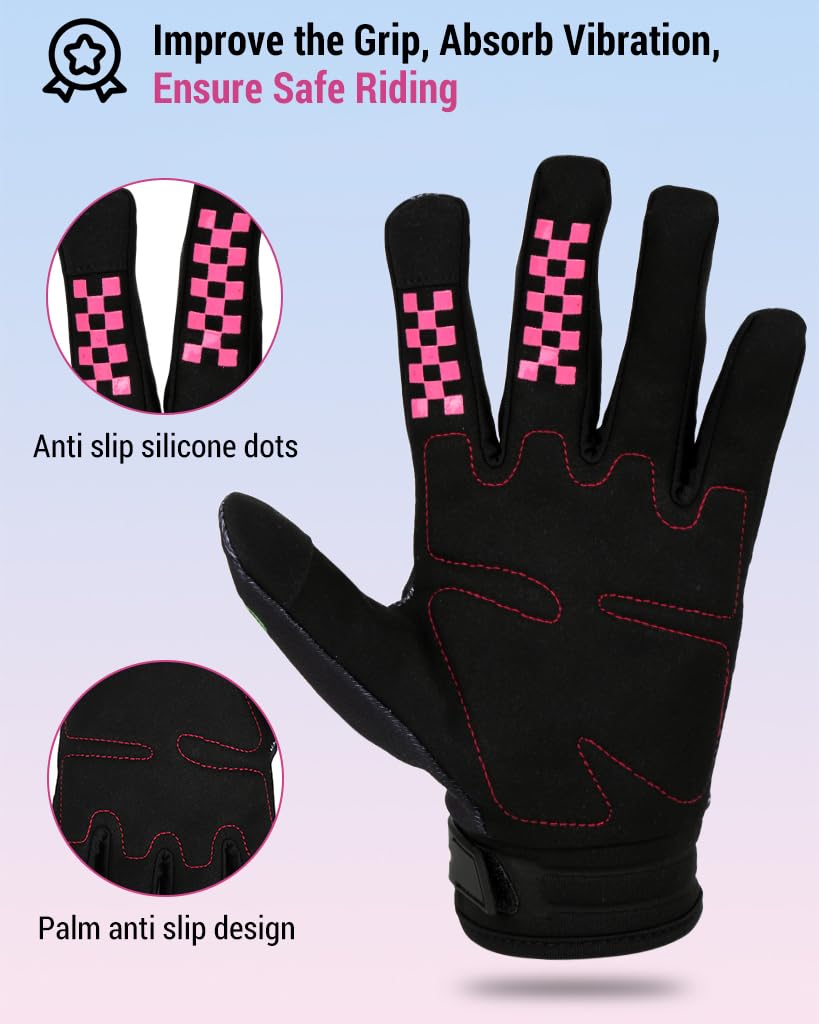 PROBEROS Riding Gloves for Motorcycle Use with Touchscreen Fingertips and Anti Slip Palm | Unisex Gothic Rose Design