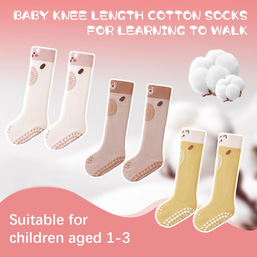 SNOWIE SOFT Baby Girls Knee High Stockings with Breathable Mesh Cotton | 3 Pairs for 0–3 Years