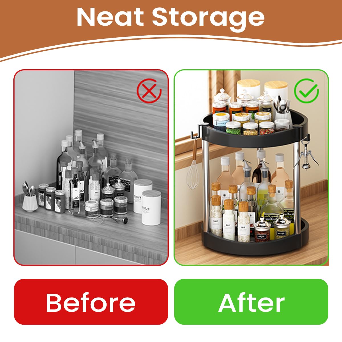 Supvox Lazy Susan Organizer for Kitchen Storage with 2 Tier 360° Rotation | Stainless Steel 10 Inch