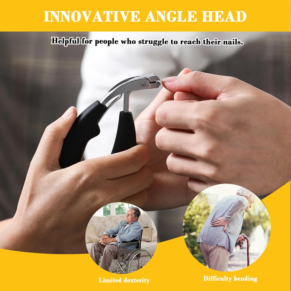 MAYCREATE Nail Clipper for Thick and Overgrown Nails with Curved Head and Ergonomic Handle | Sharp Stainless Steel Cutter for Fingernails and Toenails