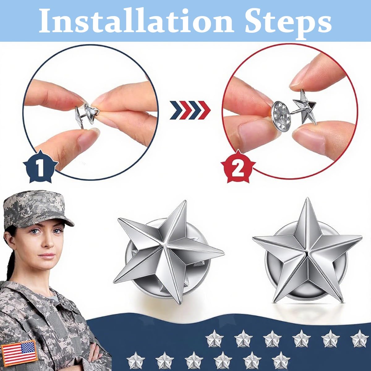 SANNIDHI Star Badge Pins for Bags and Clothes with Pinback Design | 12PCS Silver Metal