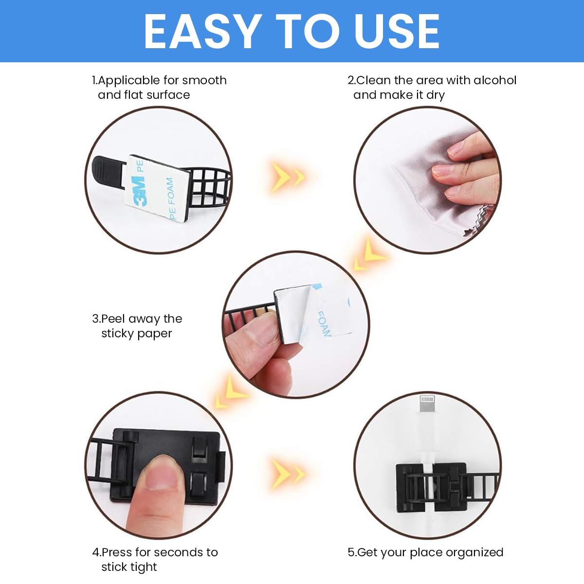ZORBES Adjustable Cable Ties for Desk and Wire Management with Self Adhesive Base 50 pcs | Releasable Reusable Nylon 3.5 in Holders
