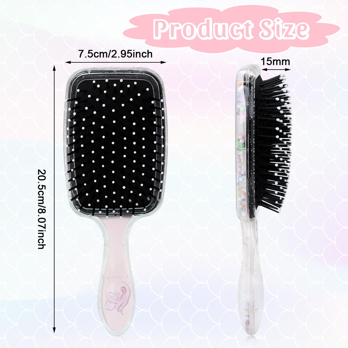 PALAY® Hair Brush for Kids and Women Cute Mermaid Paddle Hair Brush Hair Styling Comb for Kids Girls Large Detangler Hair Brush with Air Cushion and Soft Bristle - Pink