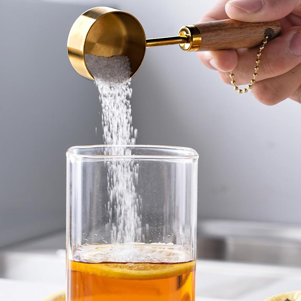 Supvox Spoon Set for Kitchen with 15ml Measuring Capacity and Wooden Handle | 6PCS Stainless Steel Scoops