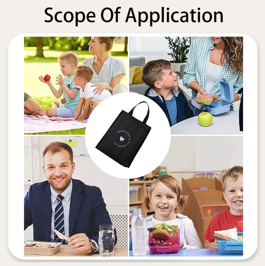 Zibuyu Lunch Bag for Office and School with 26×15×33cm Capacity and Triple Layer Insulation | Black Heart Foldable Cooler Tote