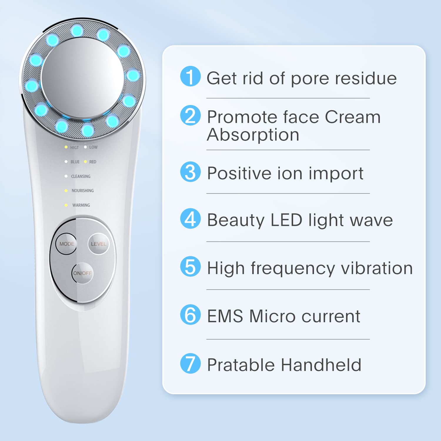 HANNEA® Facial Massager 7 in 1 Skin Care Function Deep Pores Cleanser Facial Contour Lifting EMS Micro-current Anti Wrinkles Facial Massager