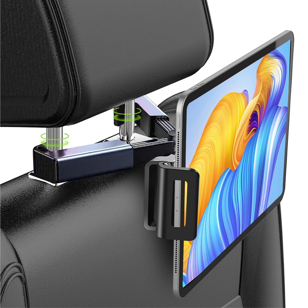 STHIRA® Tablet Holder Phone Holder Back Seat 360° Rotation Headrest Mounted Retractable Tablet Phone Holder Universal Clip On Tablet Holder for Fits All 4.7-12.9" Devices & Headrest Rod