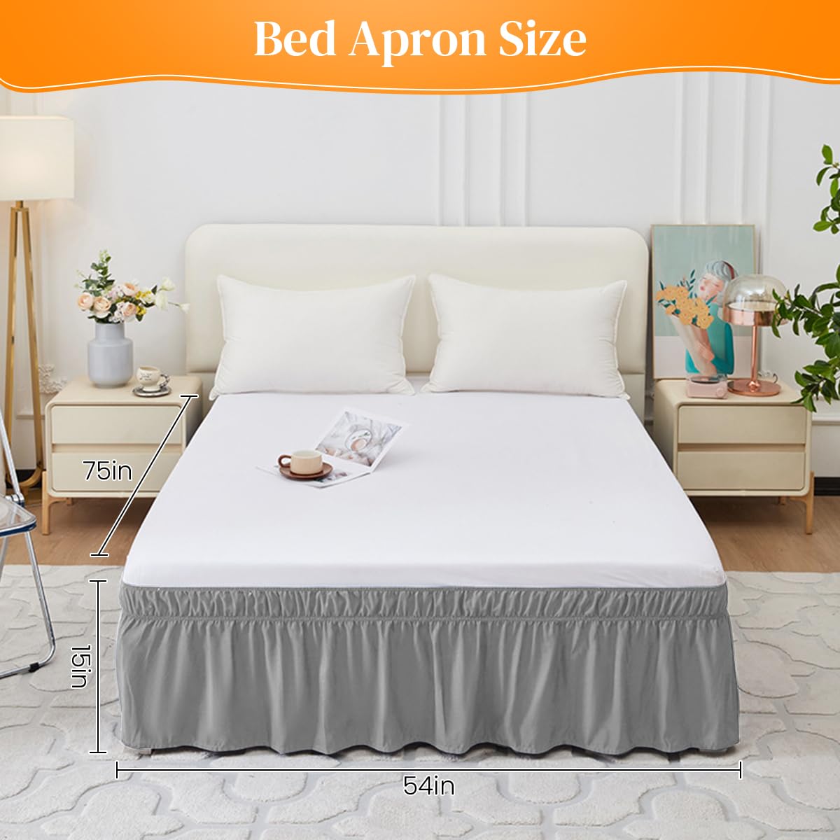HASTHIP Pleated Bed Skirt for Full Size Beds 54x75 in with 15 in Drop in Minimalist Grey | Polyester Cotton Blend Dust Protection
