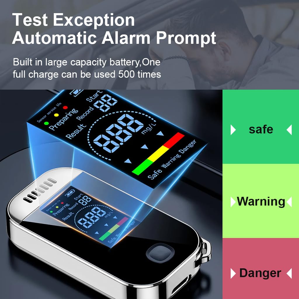 STHIRA® Alcohol Tester Non-Contact Breathalyzer USB Portable Alcohol Testing Machine with LCD Digital Display Siginal Light Indicator High Precision 0.00-0.19% BAC Alcohol Testing Machine