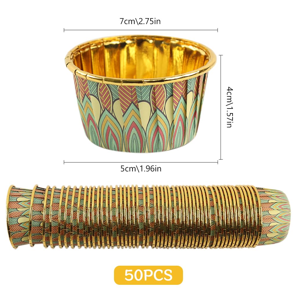 HASTHIP Cupcake Liners 50Pcs 3Oz for Weddings and Parties with Mandala Print and Golden Interior