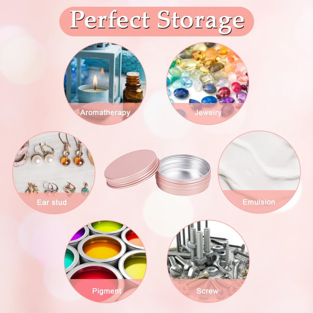 HASTHIP Small Metal Tin Boxes for Storage with Leak Proof Threaded Lids 10pcs 60ml Rose Gold