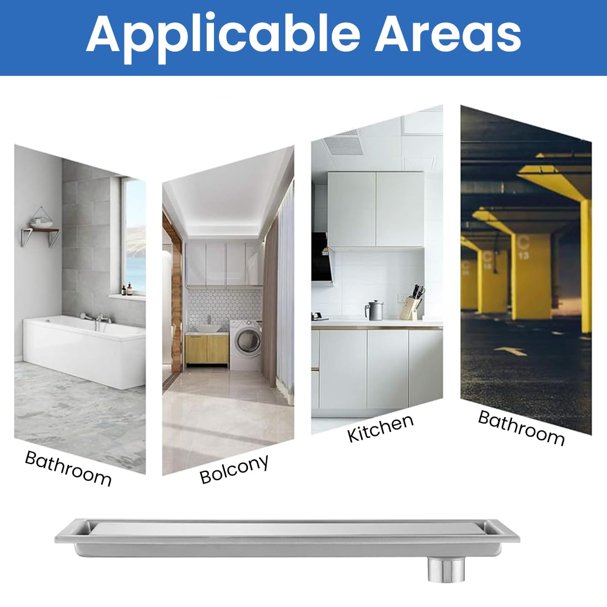 Serplex Linear Shower Drain for Bathrooms with Tile Insert Grate 23.6x3.9 in 304 Stainless Steel