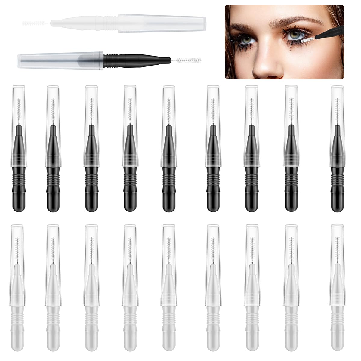 MAYCREATE® 20pcs Eyebrow Brush for Women, Micro Lash Mascara Brush With Cap, Eyelashes Spoolie Brush for Mascara Cream, Eyelash Lift Extensions Applicators, Brow Clean