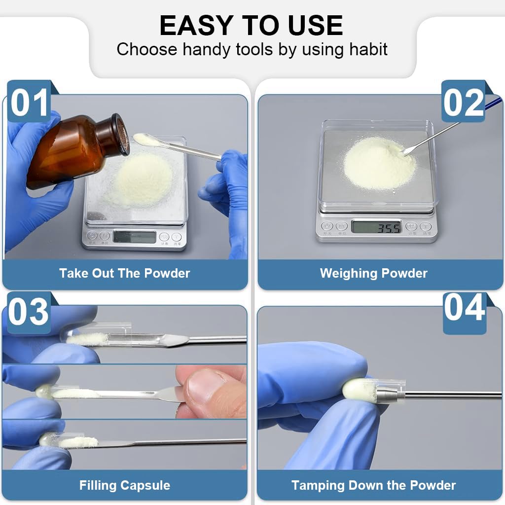 Supvox Capsule Filling Tool Kit for DIY and Lab Use with 6 Pieces Stainless Steel | Ergonomic Handles