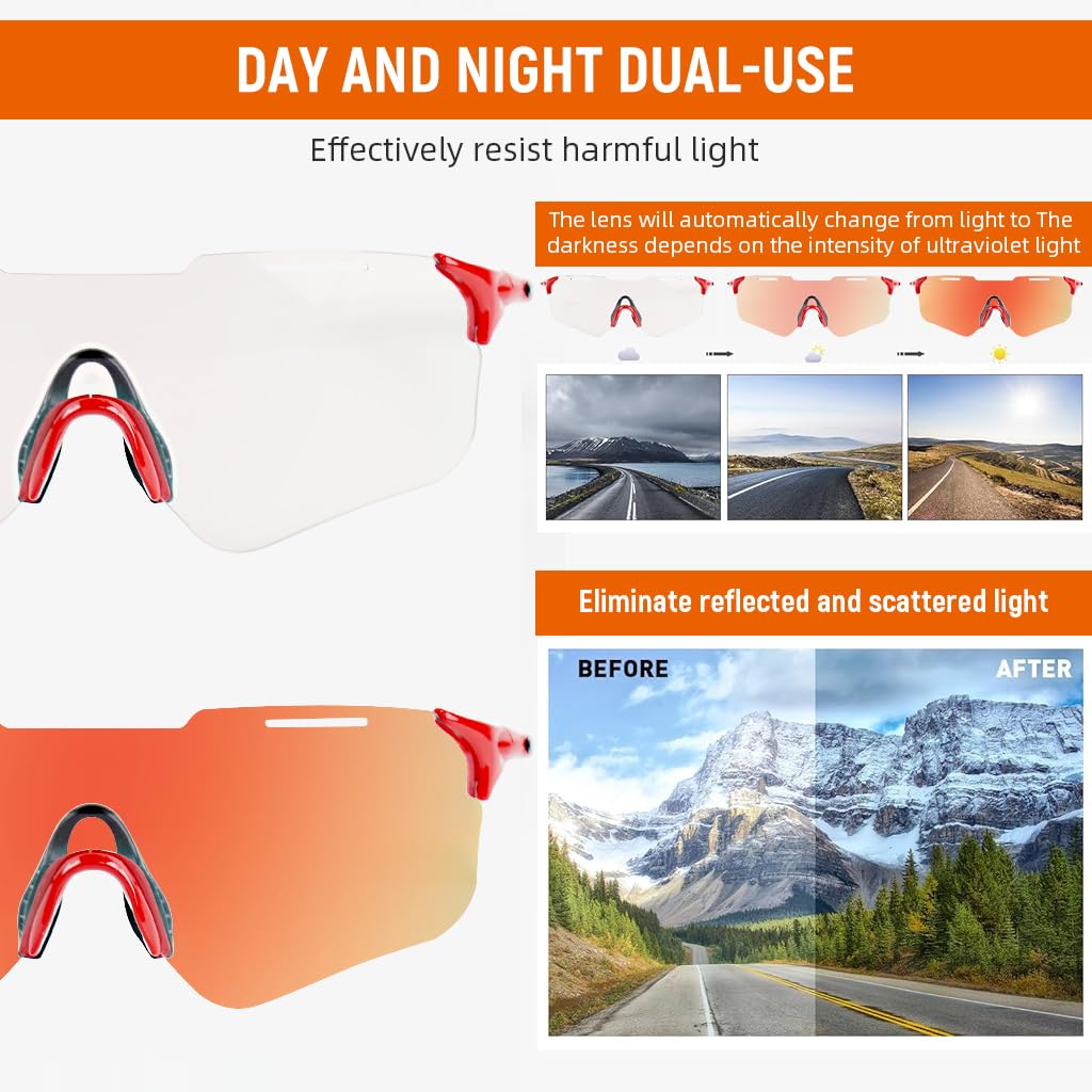 PROBEROS Photochromic Sports Sunglasses for Cycling and Running with UV400 Protection | Adaptive Unisex Outdoor Eyewear