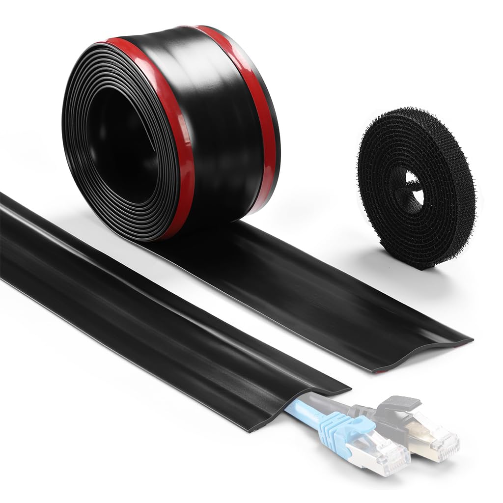 Serplex Floor Cord Cover for Home and Office with Hook and Loop Strip | 8.2 ft PVC Cable Protector