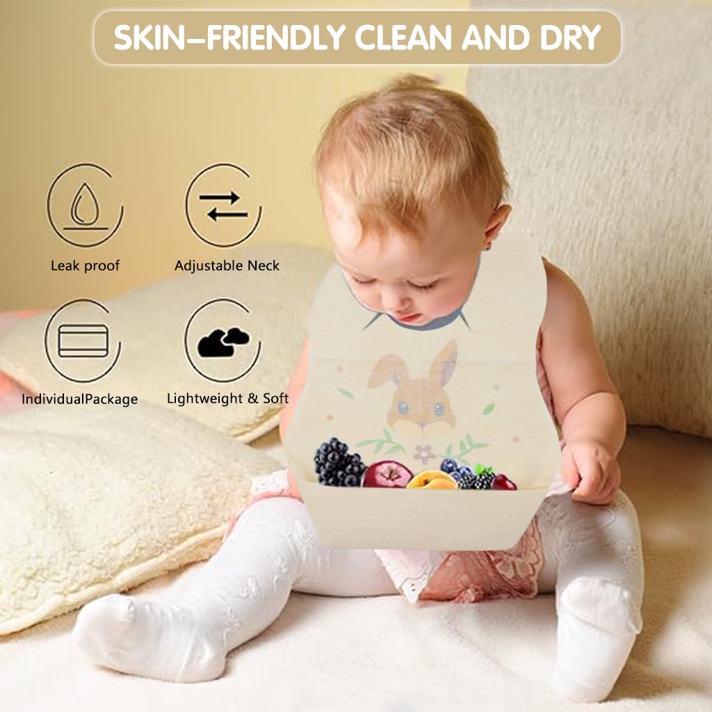 SNOWIE SOFT Disposable Baby Bibs Pack of 20 for Travel and Home with Catcher Pocket | Skin-Friendly Non-Woven Leak-Proof Layer