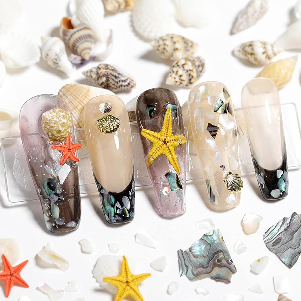 MAYCREATE DIY Ocean Themed Nail Art Charms featuring 12 Assorted Pearl Seashell and Starfish Designs