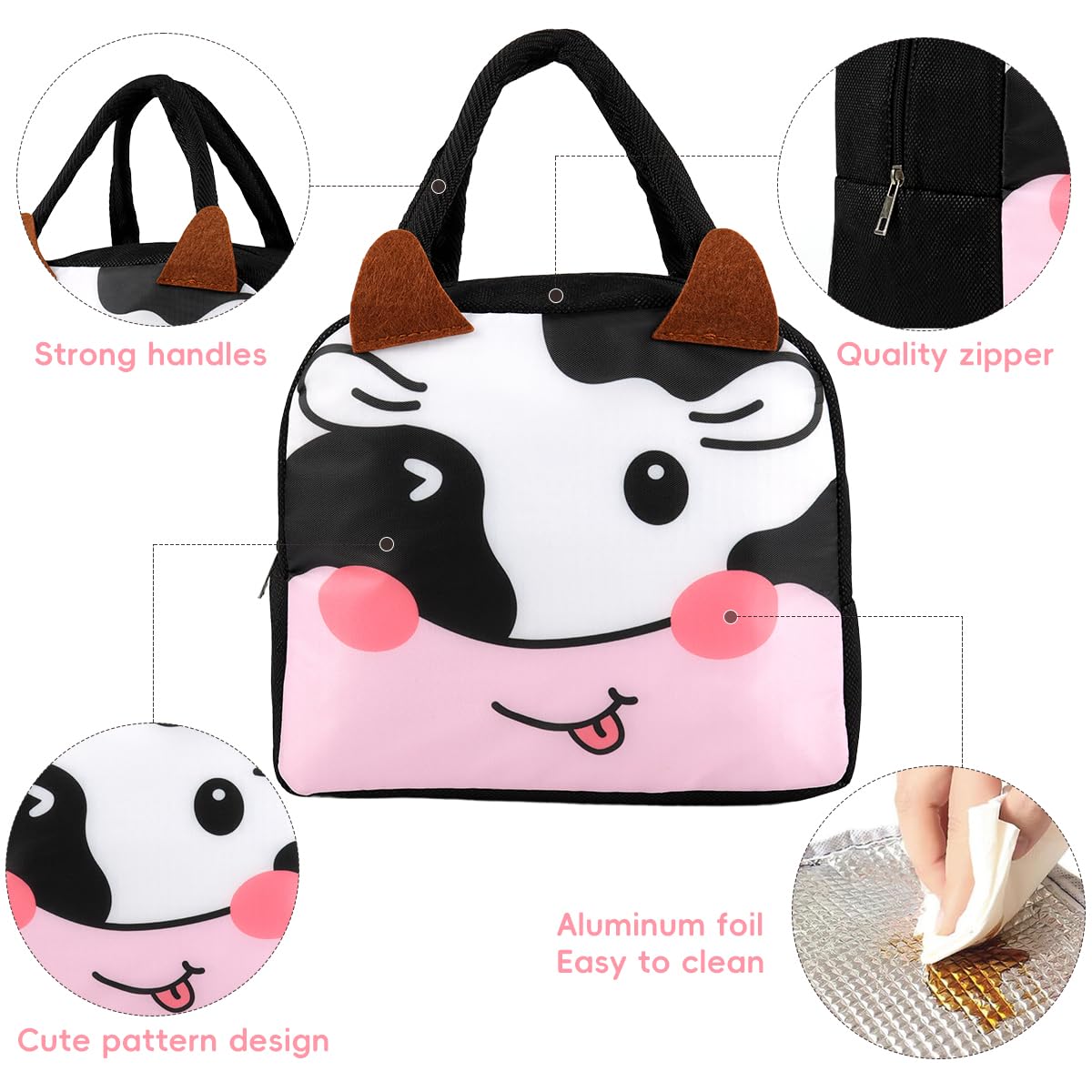 HASTHIP Lunch Bag for School and Picnic with Insulated Liner 21x12x18cm | Cartoon Fabric Design