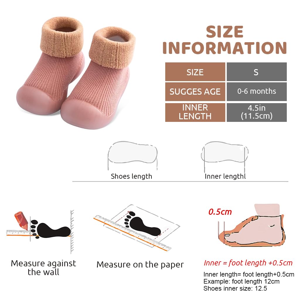 SNOWIE SOFT Winter Baby Shoes for First Walkers with Anti‑Skid Rubber Sole and Plush Liner 11.5 cm | Warm Pink Toddler Socks