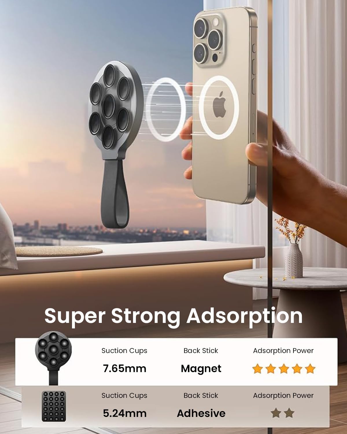 ZORBES Suction Phone Case Mount for iPhone 15 Pro Max with 9 Suction Cups and Magnetic Grip | Hands Free Holder for Videos and Selfies