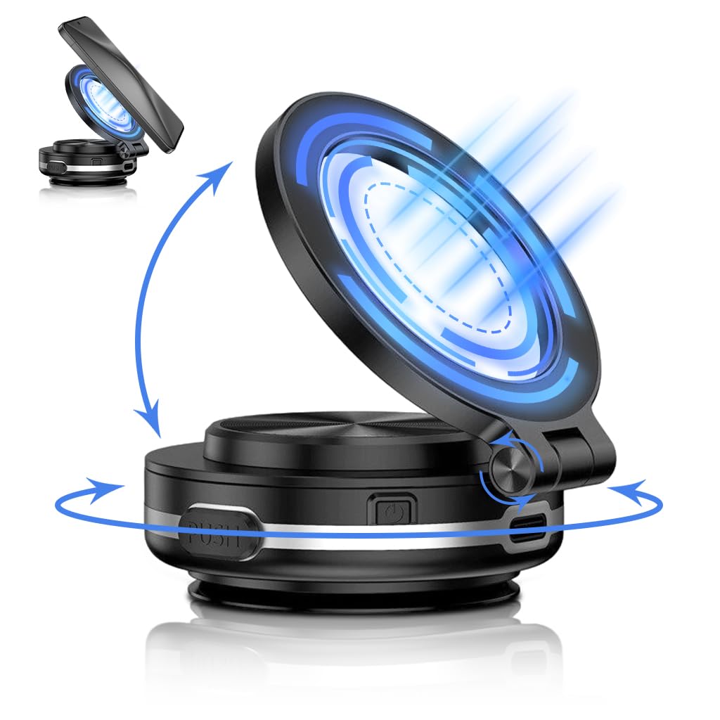 STHIRA Magnetic Mobile Holder for Car with 360 Degree Rotation and Strong Suction Cup | Multi Surface Mount for Dashboard Kitchen or Office