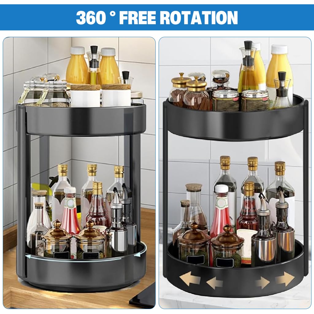 Supvox Seasoning Bottle Storage Rack with 360° Swivel Double Layer Design 29.8x32cm Stainless Steel | Kitchen Organizer Tray