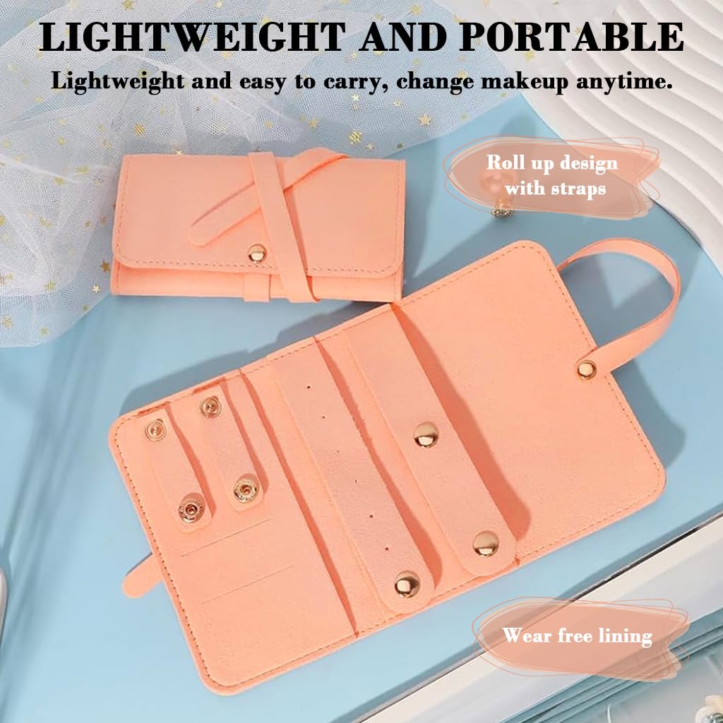 MAYCREATE Jewellery Organiser Pouch for Travel with Roll Up Strap 12 x 6.8 x 1.5 cm Pink PU | Ideal for Women and Girls
