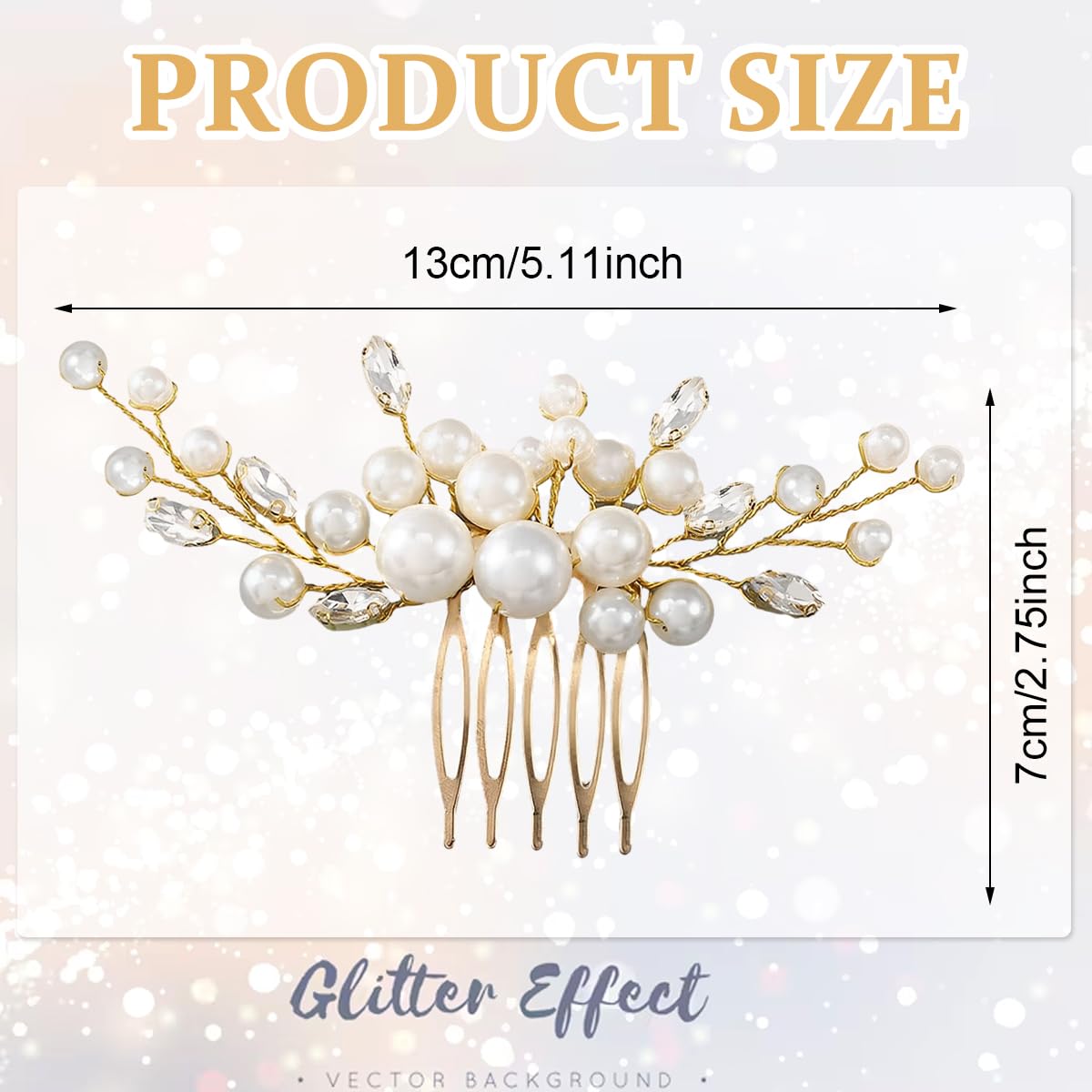 SANNIDHI Bride Pearl Hair Side Comb for Weddings with 4in Clip & 2.36in Pin | Gold Crystal Rhinestone Accessory for Women