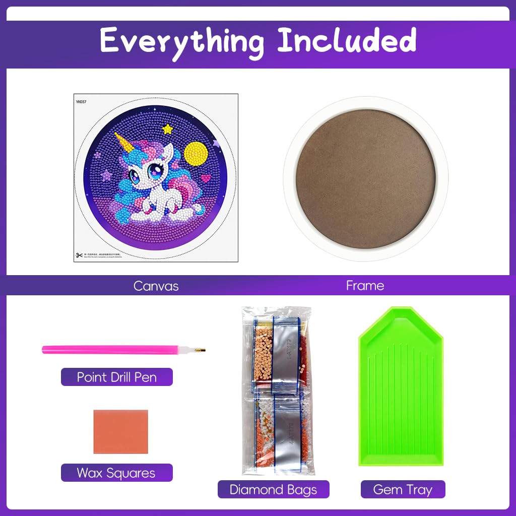 PATPAT DIY Diamond Art Painting Kit for Kids with 6.7 in Frame featuring Cute Unicorn Design | Creative and Therapeutic Craft Activity